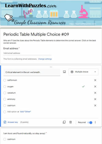 Periodic Table Multiple Choice and Google Quiz #09