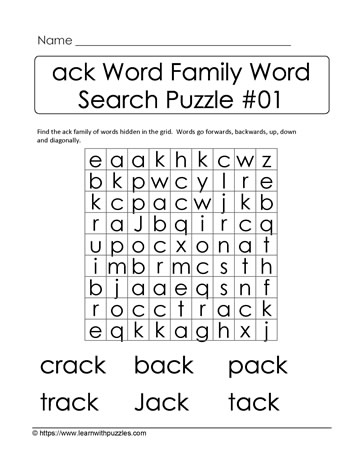 Ack Word Family Activity Learn With Puzzles