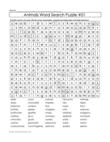 Animal Word Search #01