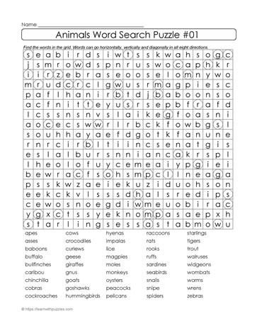 Animal Word Search #01 Learn With Puzzles