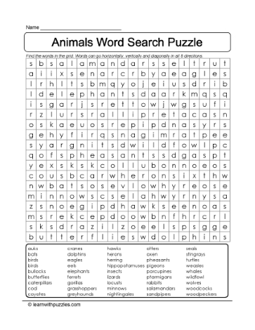 Search A Word - Animal Puzzle Learn With Puzzles