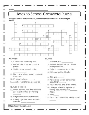 Back to School Crossword Challenge Learn With Puzzles