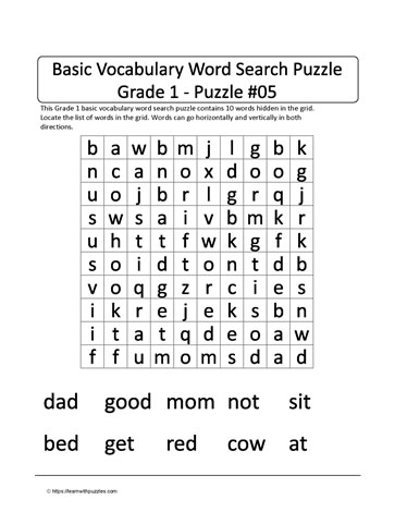 Basic Gr1 Vocab Word Search-5
