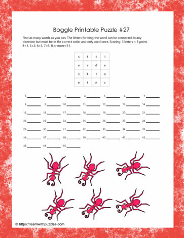 Printable Boggle Puzzle