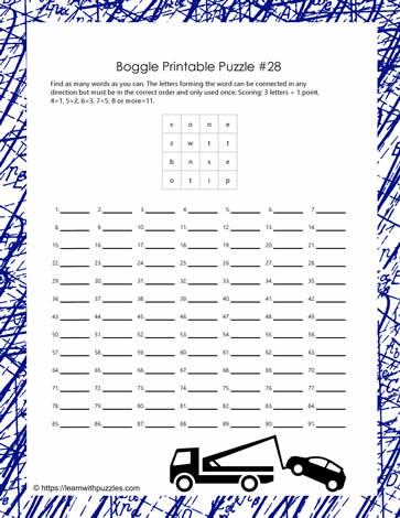 Printable Boggle Game