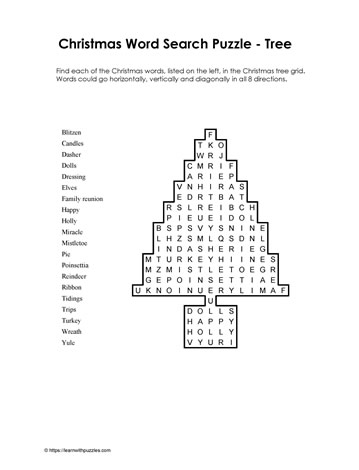 Word Search Xmas Tree Learn With Puzzles