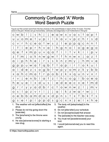 Commonly Confused Words Wordsearch 01