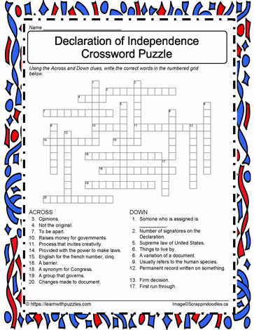 Declaration Independence Crossword #02