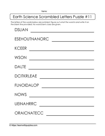 Earth Science Scrambled Letters
