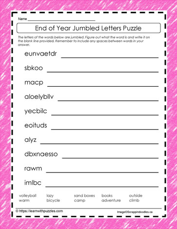 End of Year Jumbled Letters #07