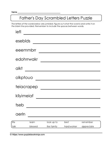 Father's Day Jumbled Letters Puzzle