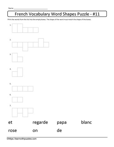 French Vocabulary Word Shapes #11