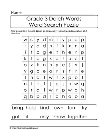 dolch sight words grade 3 wordsearch learn with puzzles