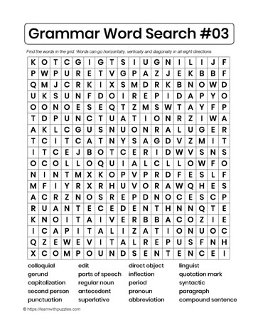 Word Search Grammar Words Learn With Puzzles