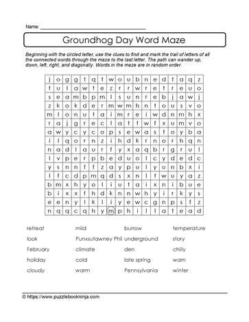 Ground Hog Day Word Maze