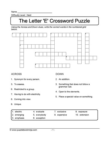 ESL Crossword Letter E