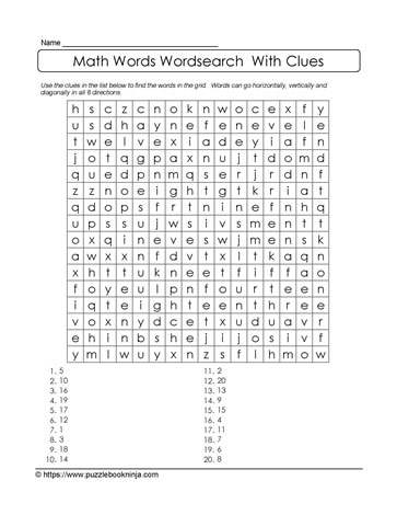 Math Words With Clues Puzzle Learn With Puzzles