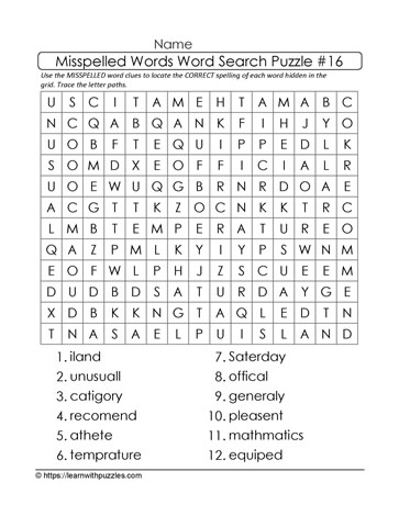 Misspelled Words Word Search 16