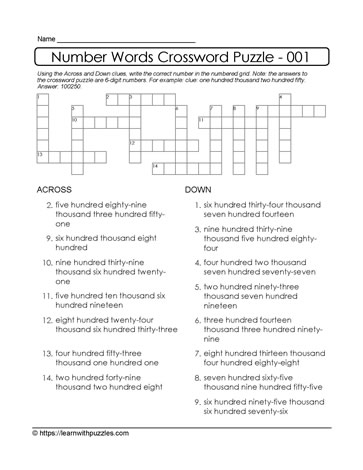 Number Crossword Puzzle - 001