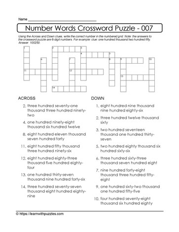 Number Crossword Puzzle - 007