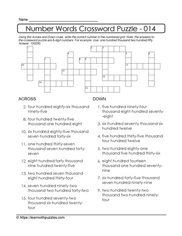 Crossword Puzzle Using 6-Digits Learn With Puzzles