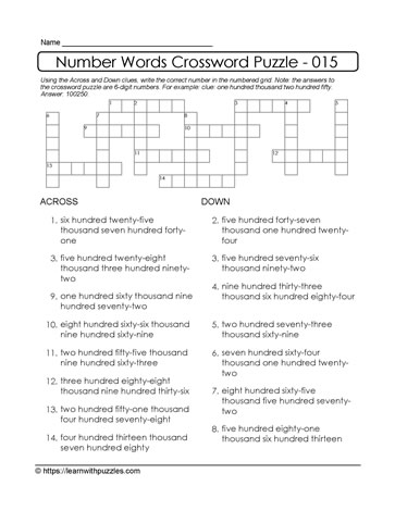 Number Crossword Puzzle - 015