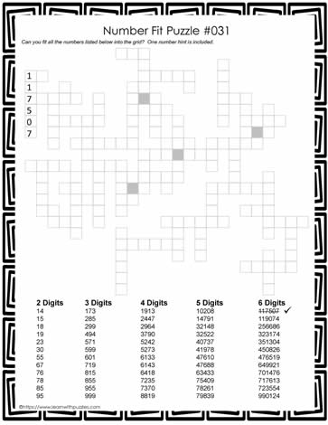 Number Fit Puzzle - 031