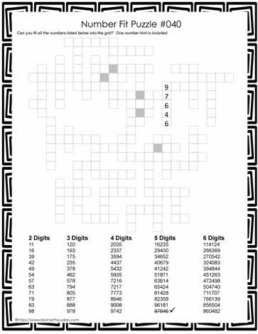 Number Fit Puzzle - 040