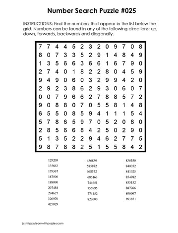 Number Search Puzzles / Download Number Search Puzzles Number Games