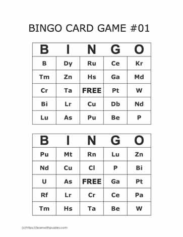Periodic Table Bingo Cards 5-6