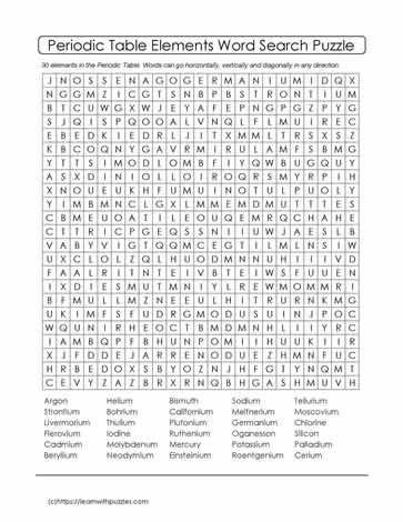 Periodic Table Word Search #01