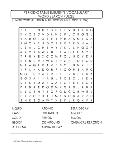 periodic table wordsearch challenge12 learn with puzzles