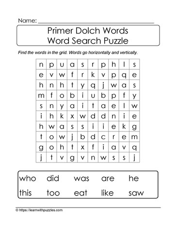 primer dolch sight words wordsearch learn with puzzles