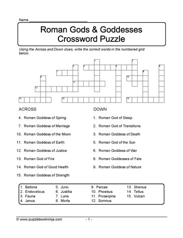 Roman Deity Crossword Learn With Puzzles
