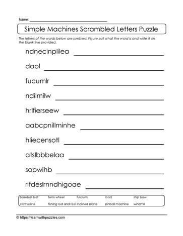 Simple Machines Scrambled Letters Puzzle