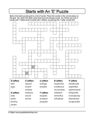 Exemplary E Words Learn With Puzzles