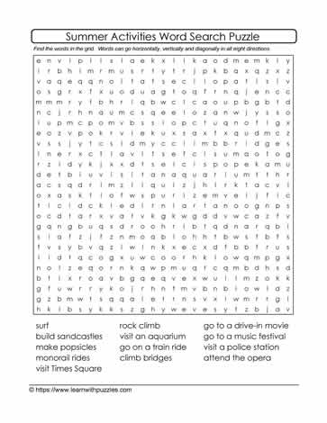 summer activities word search 01 learn with puzzles