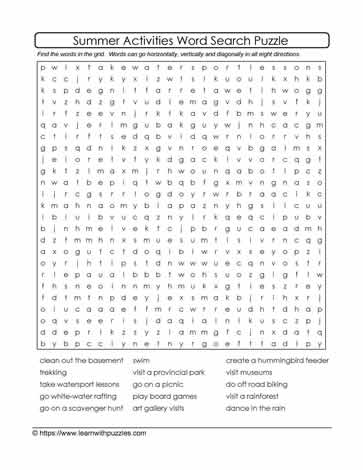 Summer Activities Word Search #12