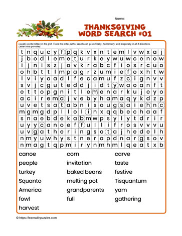 Thanksgiving Word Search #01