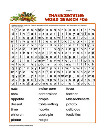 Thanksgiving Word Search #06