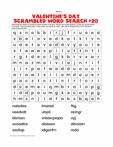 Valentine's Word Search Scrambled #20