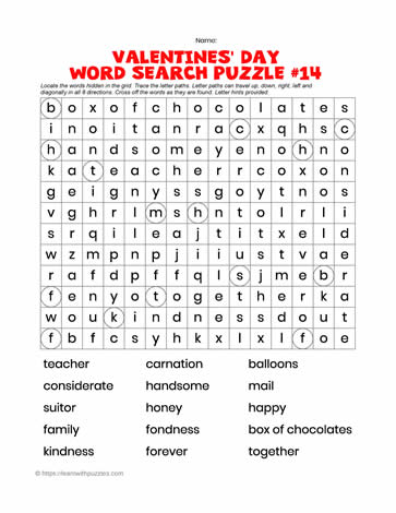 Valentine's Word Search #14