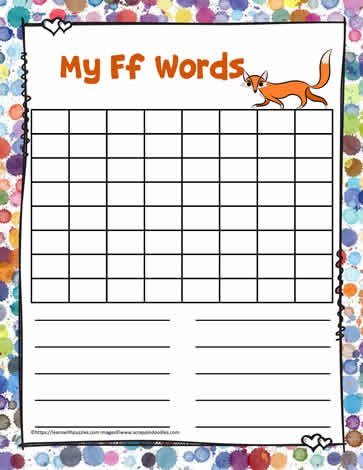 Word Search Activity Letter F