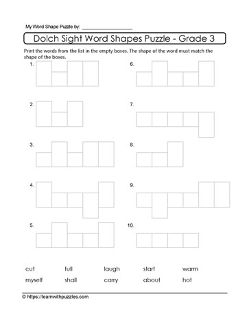 3rd Grade Dolch Word Shapes #01
