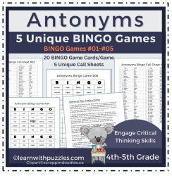 Antonyms Bingo #01-#05