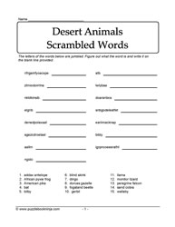 Desert Animals Jumbled Words