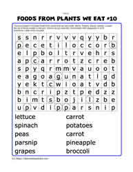 Foods From Plants Word Search#10