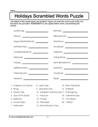 Scrambled Holidays Puzzle