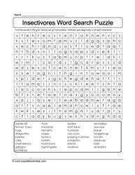 Insectivores WordSearch Puzzle