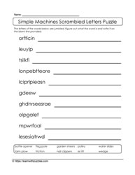 Simple Machines Scrambled Letters
